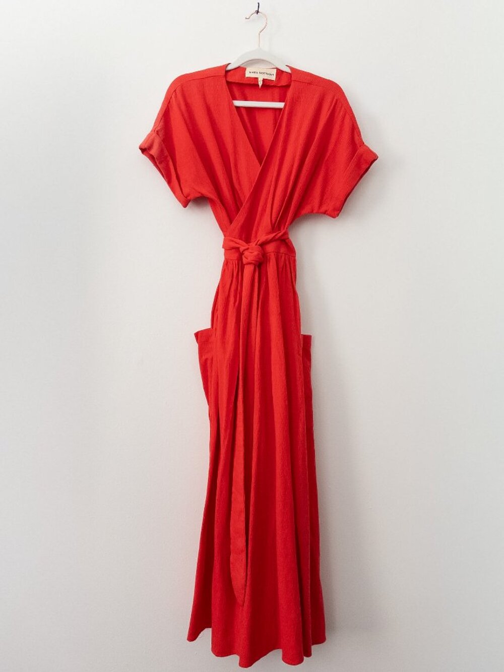 Mara Hoffman Womens Ingrid Red Jacquard Midi Wrap Dress Organic Cotton - Size S